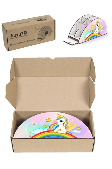 Notpa Ahşap Vip Yıldızlı Unicorn Gökkuşağı Cetvelli Masaüstü Kalemlik Çocuklar Için Organizer Vip54 - Resim 8