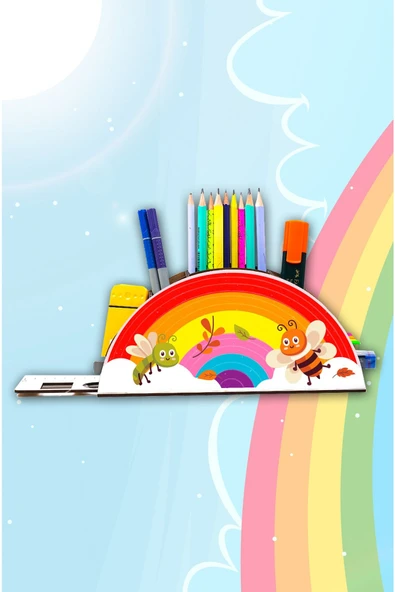 Notpa Ahşap Vip Arılar Gökkuşağı Cetvelli Masaüstü Kalemlik Çocuklar Için Organizer Vip136 ürün görseli 1