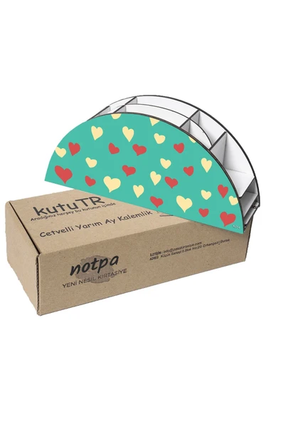 kutuTR Ahşap Vip Kalpler Seri Gökkuşağı Cetvelli Masaüstü Kalemlik Organizer Montajlı Kutulu - Resim 6