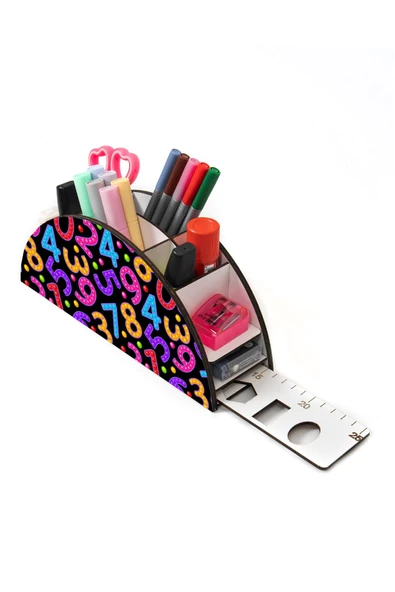 Notpa Ahşap Vip Sayılar Gökkuşağı Cetvelli Masaüstü Kalemlik Çocuklar Için Organizer Vip107 ürün görseli 1