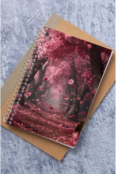 kutuTR Kırmızı Yol Desenli Ahşap Mdf Kapaklı 100 Yaprak Çizgili 15x21 Vip Modelist Defter 80gr/m2 Ç518 - Resim 5