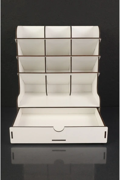 kutuTR Çapraz 9 Bölmeli Çekmeceli Masaüstü Kalemlik Organizer Beyaz Renk Montajı Yapılmış Ürün - Resim 4