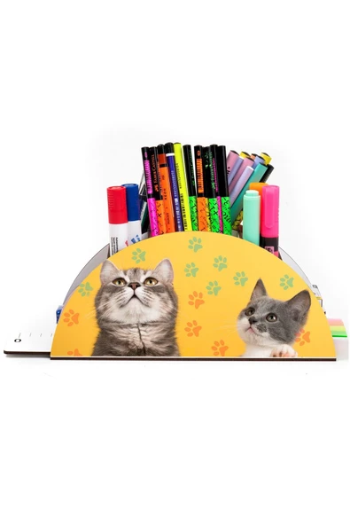 Notpa Ahşap Vip Sevimli Kediler Gökkuşağı Cetvelli Masaüstü Kalemlik Organizer Vip126 ürün görseli 1