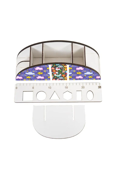 Notpa Ahşap Vip Hediye Paket Gökkuşağı Cetvelli Masaüstü Kalemlik Organizer Vip134 - Resim 4