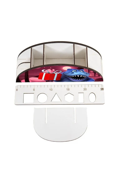 Notpa Ahşap Vip Dinazor Trex Mavi Gökkuşağı Cetvelli Masaüstü Kalemlik Çocuklar Için Organizer Vip19 - Resim 5