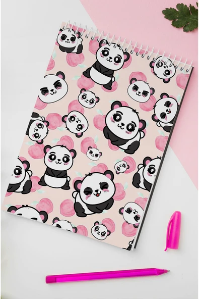 kutuTR Panda Ahşap Mdf Kapaklı 80 Yaprak Çizgili 14x21 Vip Bloknot 70gr/m2 Ç-OB10 - Resim 6
