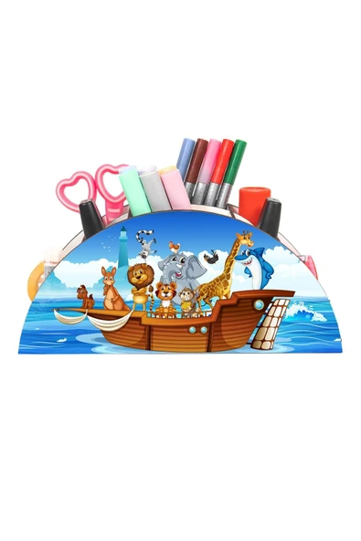 Notpa Ahşap Vip Hayvanlar Gemide Gökkuşağı Cetvelli Masaüstü Kalemlik Çocuklar Için Organizer Vip10 - Resim 3