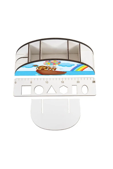 Notpa Ahşap Vip Hayvanlar Sandalda Gökkuşağı Cetvelli Masaüstü Kalemlik Çocuklar Için Organizer Vip11 - Resim 5