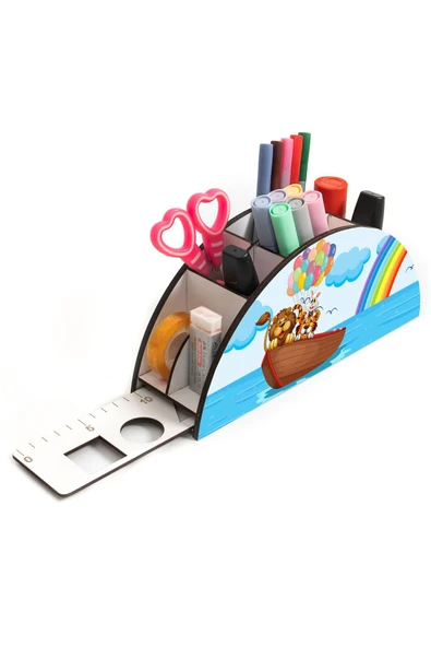 Notpa Ahşap Vip Hayvanlar Sandalda Gökkuşağı Cetvelli Masaüstü Kalemlik Çocuklar Için Organizer Vip11 ürün görseli 1