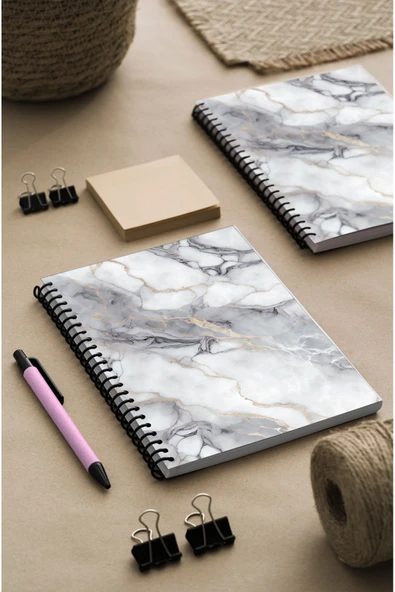 kutuTR Mermer Desen Ahşap Mdf Kapaklı 100 Yaprak Çizgili 14x21 Vip Modelist  Defter 80gr/m2 Ç514
