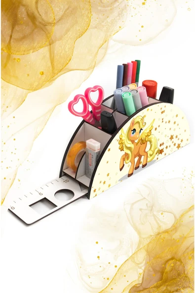 kutuTR Ahşap Vip Unicornserisi Gökkuşağı Cetvelli Masaüstü Kalemlik Çocuklar Için Organizer Montajlı Kutulu ürün görseli 1