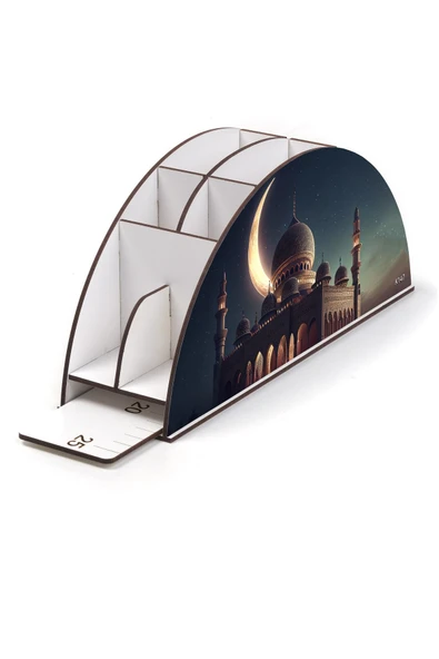 Notpa Ahşap Vip Medine Ve Hilal Gökkuşağı Cetvelli Masaüstü Kalemlik Organizer Vip147 - Resim 3