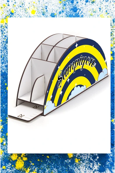 Notpa Ahşap Vip Sarı Lacivert Gökkuşağı Cetvelli Masaüstü Kalemlik Organizer Vip112 ürün görseli 1