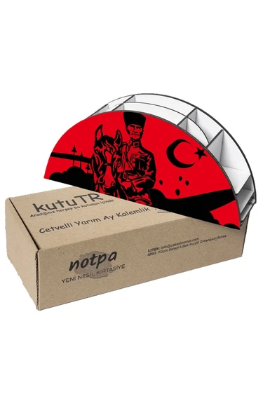 Notpa Ahşap Vip Atatürk Kırmızı Gökkuşağı Cetvelli Masaüstü Kalemlik Organizer Vip15 - Resim 6