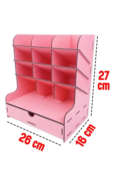 kutuTR Çapraz 9 Bölmeli Çekmeceli Masaüstü Kalemlik Organizer Pembe Renk Montajı Yapılmış Ürün - Resim 3
