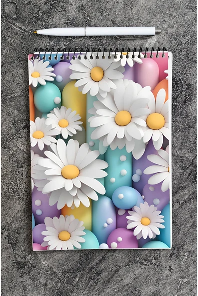 kutuTR Papatya Desenli Ahşap Mdf Kapaklı 80 Yaprak Çizgili 14x21 Vip Bloknot 70gr/m2 Ç-OB04 - Resim 4