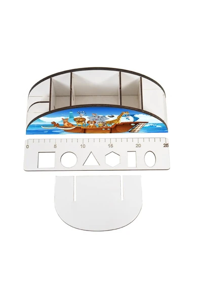 Notpa Ahşap Vip Hayvanlar Gemide Gökkuşağı Cetvelli Masaüstü Kalemlik Çocuklar Için Organizer Vip10 - Resim 5