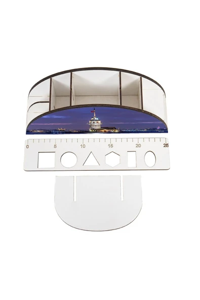 Notpa Ahşap Vip Kız Kulesi Gökkuşağı Cetvelli Masaüstü Kalemlik Organizer Vip145 - Resim 5