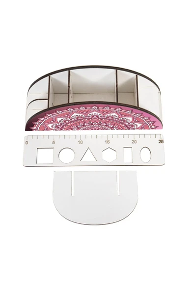 Notpa Ahşap Vip Çini Desenli Gökkuşağı Cetvelli Masaüstü Kalemlik Organizer Vip21 - Resim 4