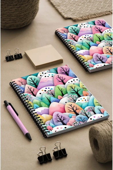 kutuTR Ağaçlar Ahşap Mdf Kapaklı 100 Yaprak Kareli 15x21 Vip Modelist Defter 80gr/m2 K508 - Resim 2