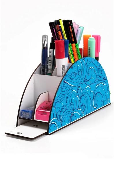 kutuTR Ahşap Vip Rengarenk Modeller Gökkuşağı Cetvelli Masaüstü Kalemlik Organizer Montajlı Kutulu ürün görseli 1