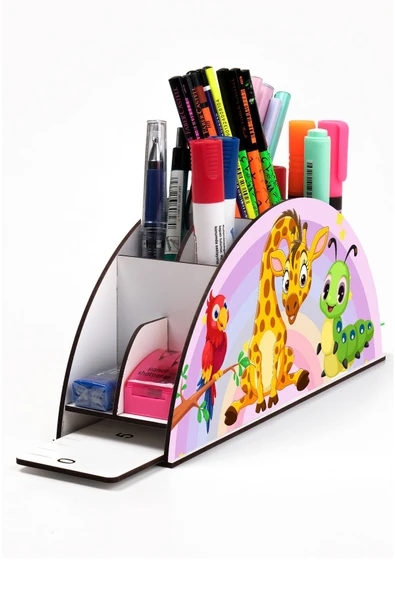 Notpa Ahşap Vip Zürafa Papağan Ve Tırtıl Gökkuşağı Cetvelli Masaüstü Kalemlik Çocuklar Için Vip34 ürün görseli 1