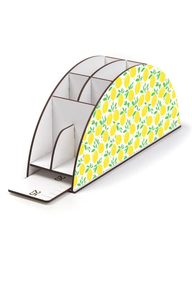 kutuTR Ahşap Vip Bitki Serisi Gökkuşağı Cetvelli Masaüstü Kalemlik Organizer Montajlı Kutulu - Resim 3