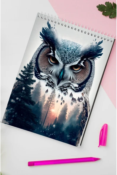 kutuTR Baykuş Ahşap Mdf Kapaklı 80 Yaprak Çizgili 14x21 Vip Bloknot 70gr/m2 Ç-OB21 - Resim 2