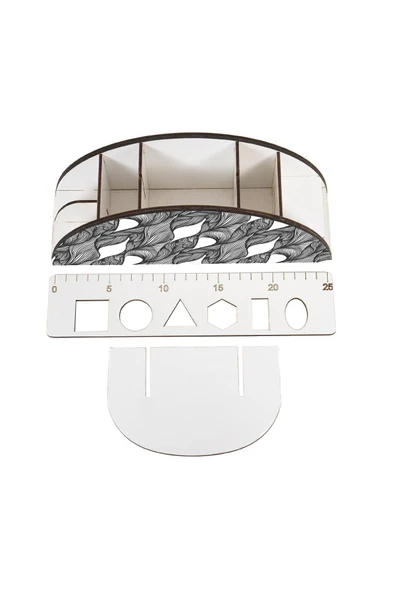 kutuTR Ahşap Vip Rengarenk Modeller Gökkuşağı Cetvelli Masaüstü Kalemlik Organizer Montajlı Kutulu - Resim 4