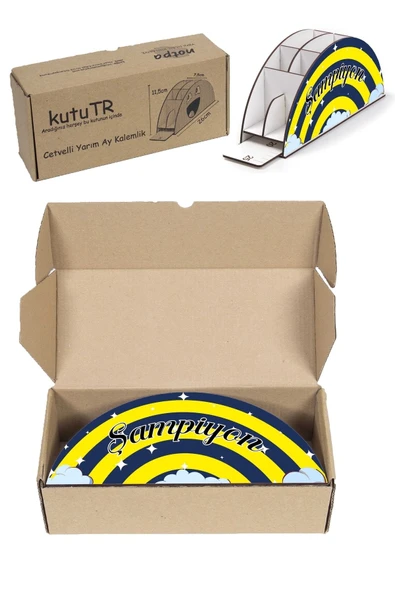 Notpa Ahşap Vip Sarı Lacivert Gökkuşağı Cetvelli Masaüstü Kalemlik Organizer Vip112 - Resim 8