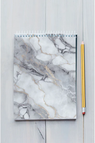 kutuTR Mermer Desenli Ahşap Mdf Kapaklı 80 Yaprak Çizgili 14x21 Vip Bloknot 70gr/m2 Ç-OB14 - Resim 6
