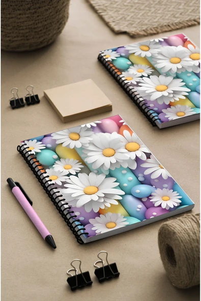 kutuTR Papatya Desenli Ahşap Mdf Kapaklı 100 Yaprak Çizgili 15x21 Vip Modelist Defter 80gr/m2 Ç504