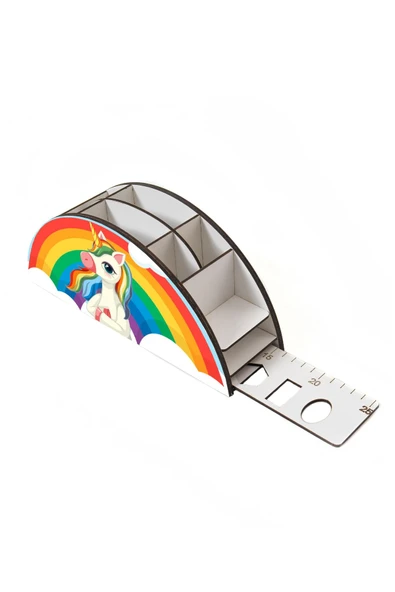Notpa Ahşap Vip Düşünen Unicorn Gökkuşağı Cetvelli Masaüstü Kalemlik Çocuklar Için Organizer Vip105 - Resim 7