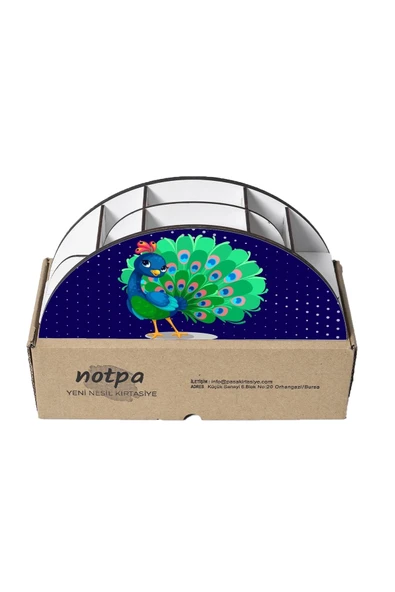 Notpa Ahşap Vip Tavus Kuşu Gökkuşağı Cetvelli Masaüstü Kalemlik Organizer Vip12 - Resim 5