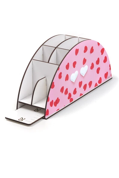 Notpa Ahşap Vip Kalpli Gökkuşağı Cetvelli Masaüstü Kalemlik Organizer Vip167 - Resim 2