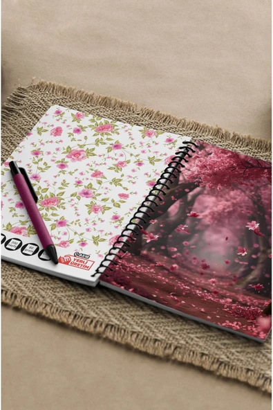 kutuTR Kırmızı Yol Desenli Ahşap Mdf Kapaklı 100 Yaprak Çizgili 15x21 Vip Modelist Defter 80gr/m2 Ç518 - Resim 6