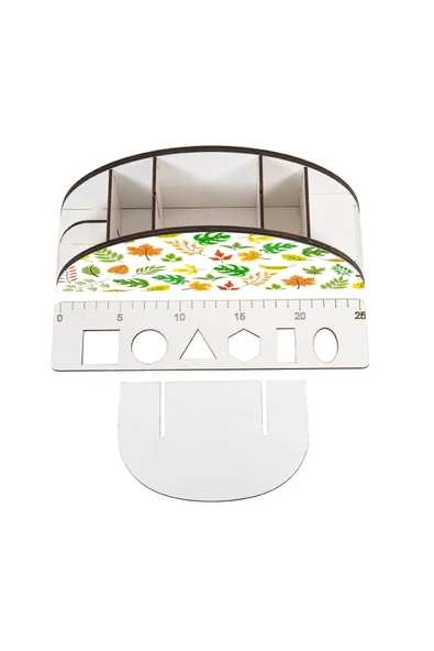 Notpa Ahşap Vip Yapraklar Gökkuşağı Cetvelli Masaüstü Kalemlik Organizer Vip46 - Resim 4