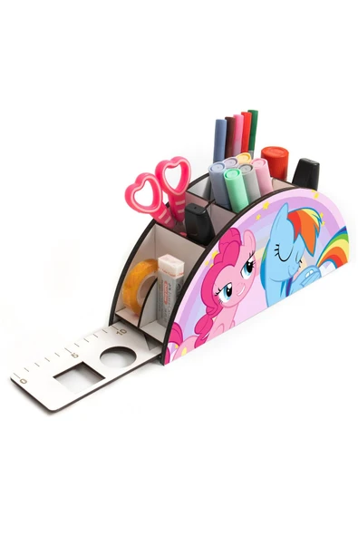 kutuTR Ahşap Vip Pony Serisi Gökkuşağı Cetvelli Masaüstü Kalemlik Çocuklar Için Organizer Montajlı Kutulu - Resim 3