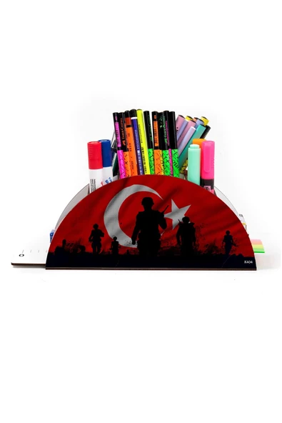 kutuTR Ahşap Vip Bayrak Gökkuşağı Cetvelli Masaüstü Kalemlik Organizer Montajlı Kutulu - Resim 2