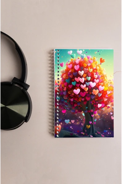 kutuTR Kalp Ağacı Ahşap Mdf Kapaklı 80 Yaprak Çizgili 10x14 Vip Modelist Defter 80gr/m2 A601 - 7