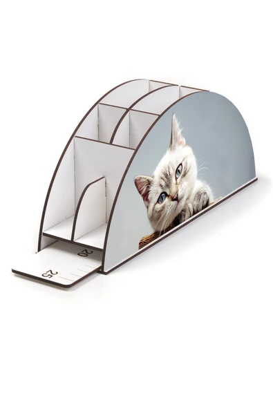 Notpa Ahşap Vip Şirin Kedi Gökkuşağı Cetvelli Masaüstü Kalemlik Organizer Vip127 - Resim 3