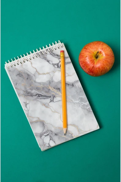 kutuTR Mermer Desenli Ahşap Mdf Kapaklı 80 Yaprak Çizgili 14x21 Vip Bloknot 70gr/m2 Ç-OB14 - Resim 2