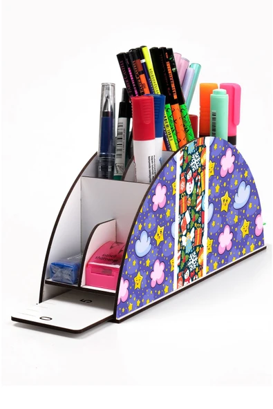 Notpa Ahşap Vip Hediye Paket Gökkuşağı Cetvelli Masaüstü Kalemlik Organizer Vip134 ürün görseli 1