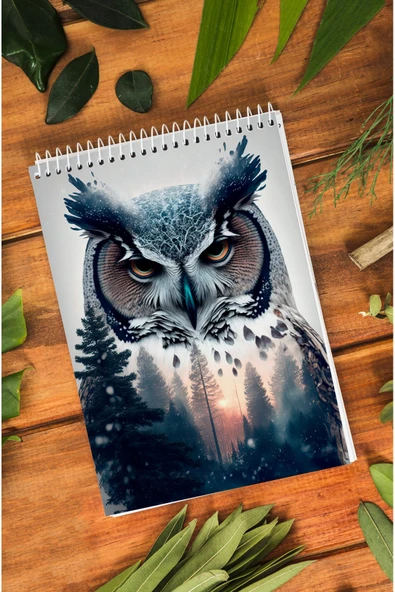 kutuTR Baykuş Ahşap Mdf Kapaklı 80 Yaprak Çizgili 14x21 Vip Bloknot 70gr/m2 Ç-OB21 - Resim 4