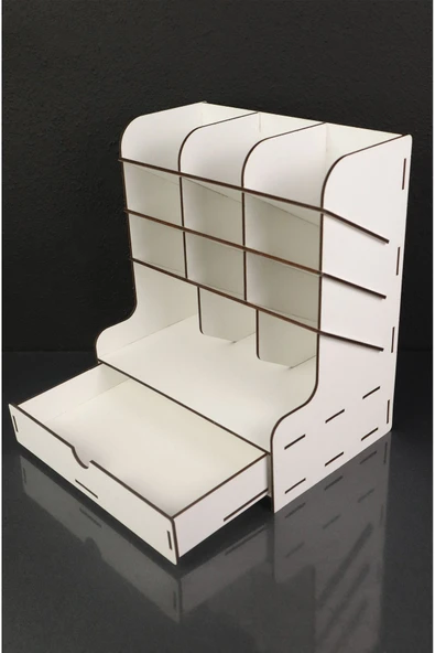 kutuTR Çapraz 9 Bölmeli Çekmeceli Masaüstü Kalemlik Organizer Beyaz Renk Montajı Yapılmış Ürün ürün görseli 1