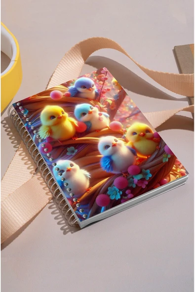 kutuTR Civcivler Ahşap Mdf Kapaklı 100 Yaprak Kareli 15x21 Vip Modelist Defter 80gr/m2 K511