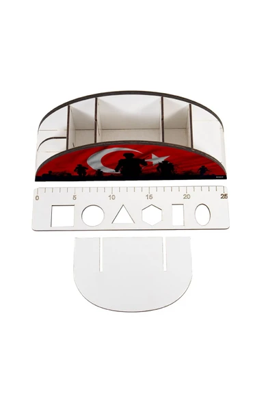 kutuTR Ahşap Vip Bayrak Gökkuşağı Cetvelli Masaüstü Kalemlik Organizer Montajlı Kutulu - Resim 4