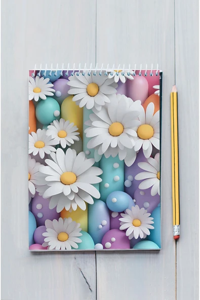 kutuTR Papatya Desenli Ahşap Mdf Kapaklı 80 Yaprak Çizgili 14x21 Vip Bloknot 70gr/m2 Ç-OB04 - Resim 6