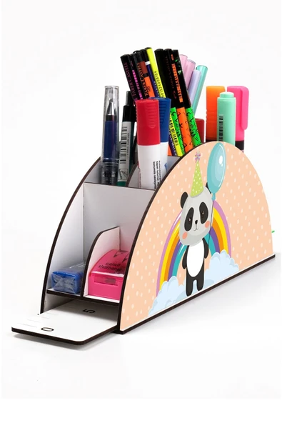 Notpa Ahşap Vip Panda Gökkuşağı Cetvelli Masaüstü Kalemlik Çocuklar Için Organizer Vip117 ürün görseli 1