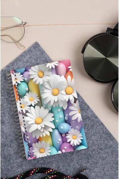 kutuTR Papatya Desenli Ahşap Mdf Kapaklı 80 Yaprak Çizgili 10x14 Vip Modelist Defter 80gr/m2 A604